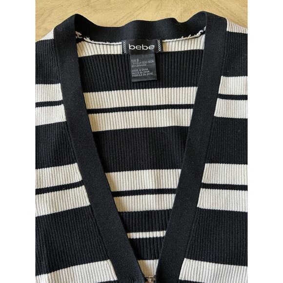 BEBE Silk Blend cardigan Sweater Ribbed Striped Office Siren Sexy Corpcore Y2K S - Picture 4 of 10